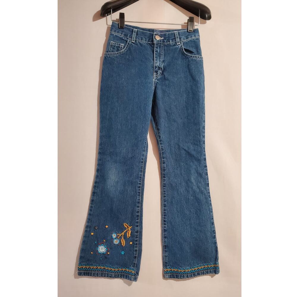 Vtg Jordache Embroidered Flare Hippie Jeans Girls Size 8 Boho 90s Y2K Cotton - Picture 1 of 9